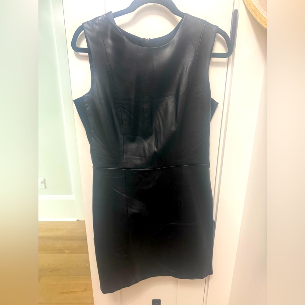 Venus Black Mini Dress with Leather Detail